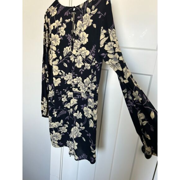 COTTON CANDY Lace Front Tie Waist Floral Print Balloon Sleeve Dress Size L - Picture 10 of 11